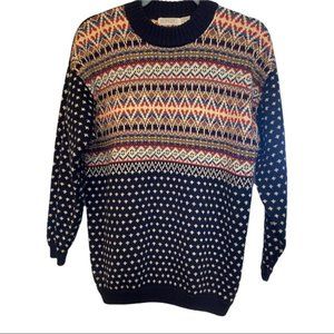 VTG Women Esprit navy fair isle acrylic wool blend  crew neck sweater Small